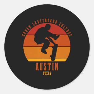 Austin Texas Skateboarder Urn Skateboarding Classic Round Sticker