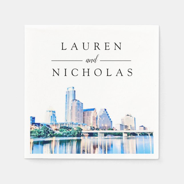Austin Texas Skyline Personalised Wedding Napkins (Front)