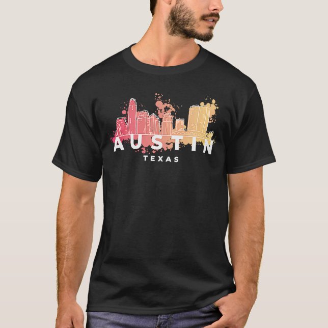 Austin Texas USA City Skyline Silhouette Outline S T-Shirt (Front)