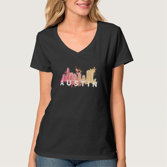 Austin Texas USA City Skyline Silhouette Outline S T-Shirt (Front)