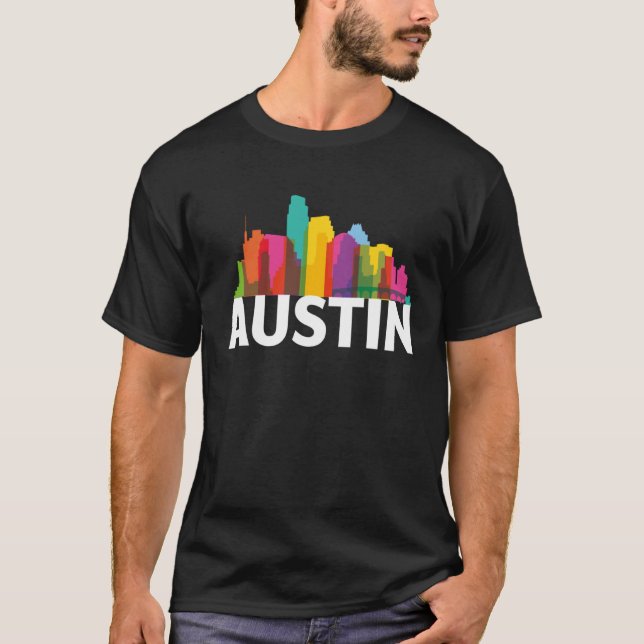 Austin Texas USA Skyline Silhouette Outline Sketch T-Shirt (Front)
