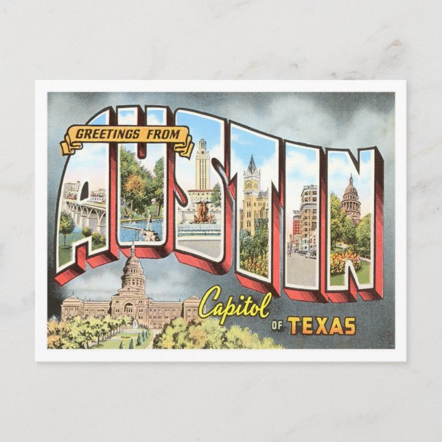 Austin, Texas Vintage Big Letters Postcard (Front)