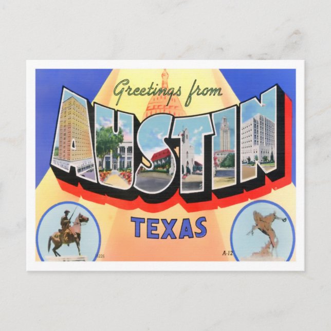 Austin, Texas Vintage Big Letters Postcard (Front)
