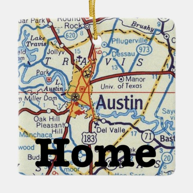 Austin Texas Vintage Map Christmas Ornament (Front)