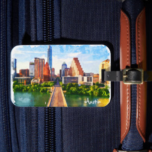 Austin Texas Vintage Travel City Watercolor Luggage Tag