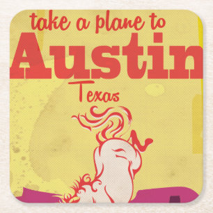 Austin Texas vintage travel poster Square Paper Coaster