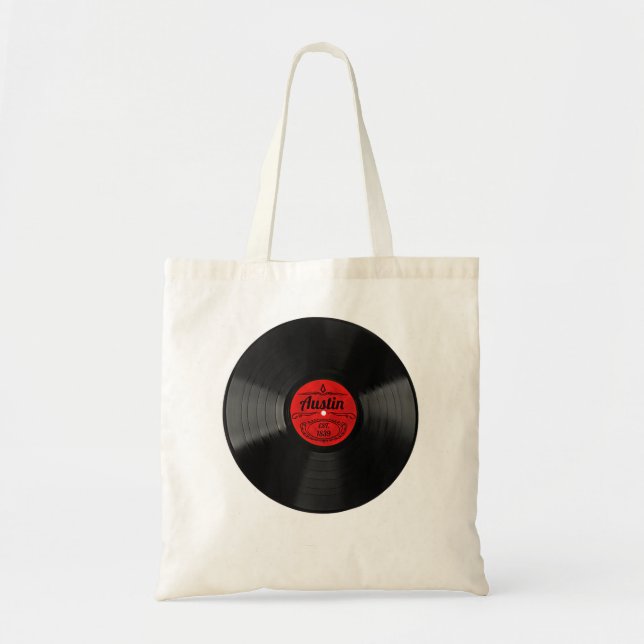 Austin Texas Vinyl Record Musical Gift for Hipster Tote Bag (Front)