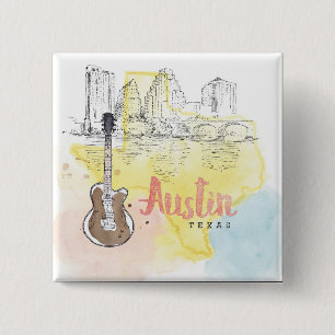 Austin,Texas Watercolor Sketch 15 Cm Square Badge