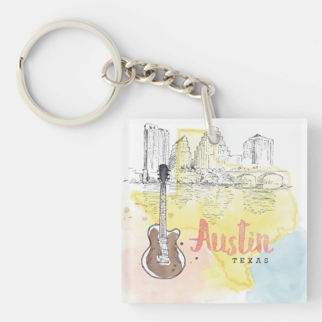Austin,Texas | Watercolor Sketch Key Ring (Front)