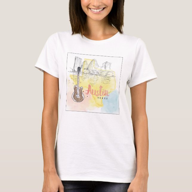 Austin,Texas | Watercolor Sketch T-Shirt (Front)