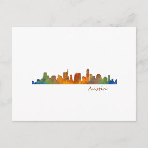 Austin Texas watercolor skyline v1 Postcard