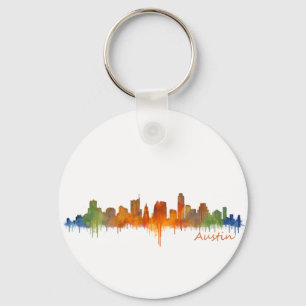 Austin Texas watercolor skyline v2 Key Ring