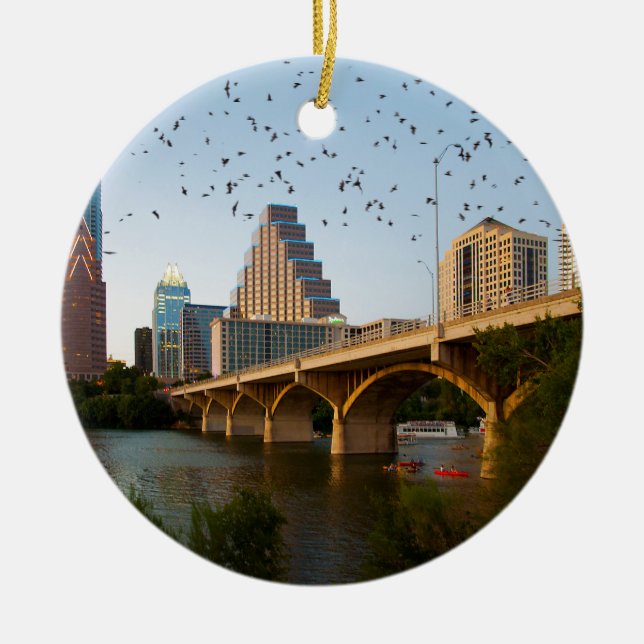 Austin, Texas with Bats Ceramic Tree Decoration (Front)