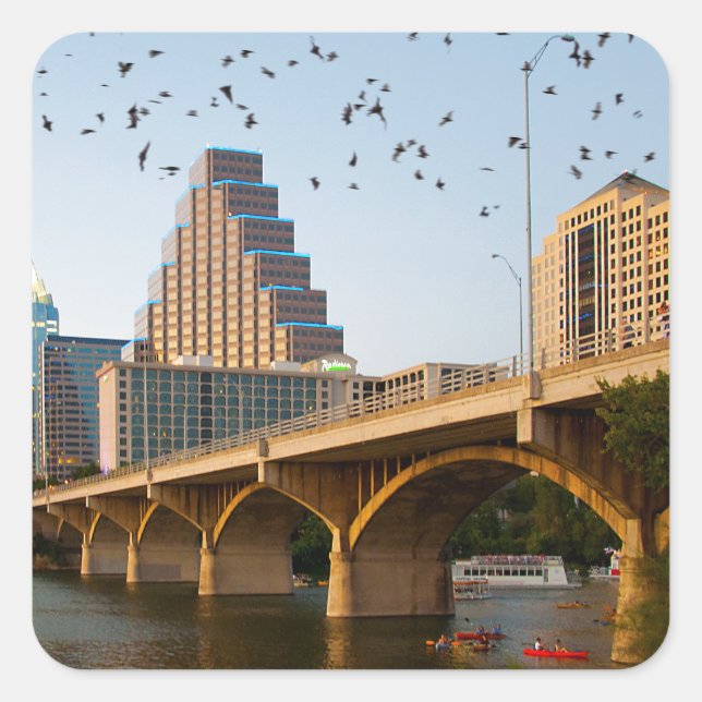 Austin, Texas with Bats Square Sticker (Front)