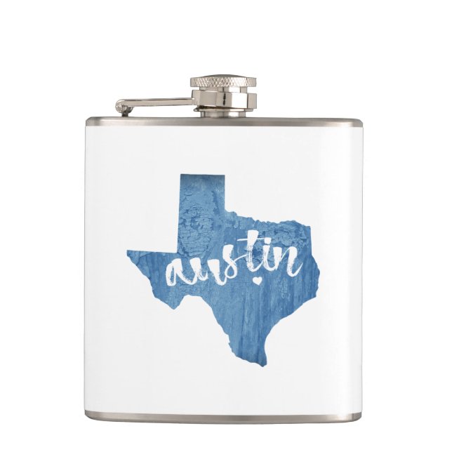 Austin, Texas Wood Grain Hip Flask (Front)