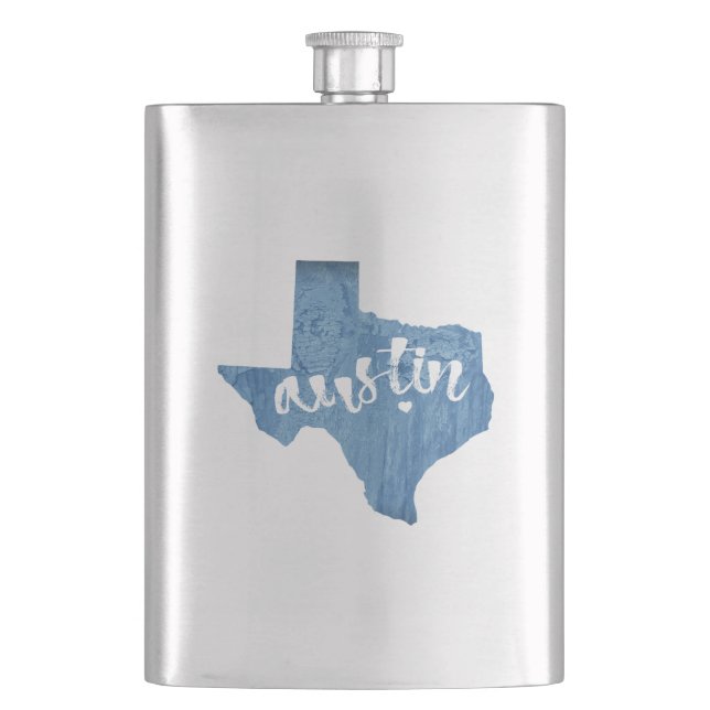 Austin, Texas Wood Grain Hip Flask (Front)