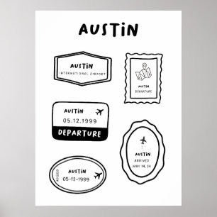 Austin - Travel Stamp Collection   Minimalist Poster