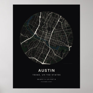Austin TX Black City Map Art Print