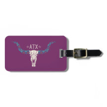 Austin TX Long Horn Skull Luggage Tag Customisable