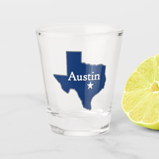 Austin TX State Capital Texas Map Fun Texan Shot Glass (Front)