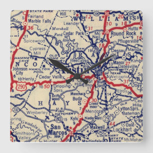 Austin TX Vintage 1941 Map Square Wall Clock