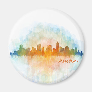 Austin watercolor Texas skyline v4 Magnet