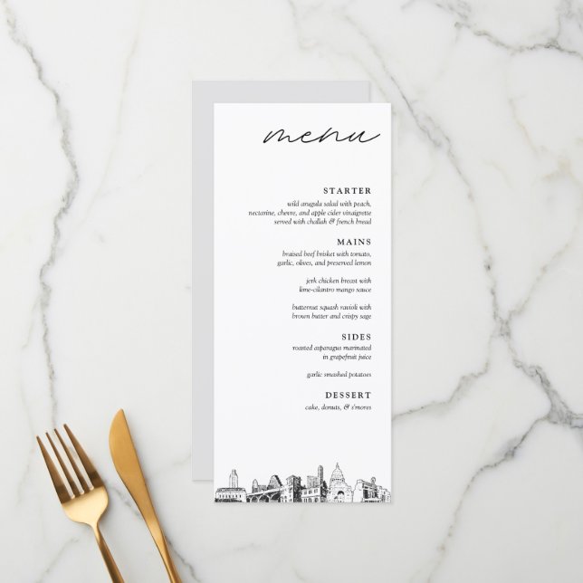 Austin Wedding Reception Dinner Menu (Front/Back In Situ)