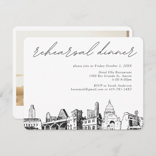 Austin Wedding Rehearsal Invite Enclosure Card (Front/Back)