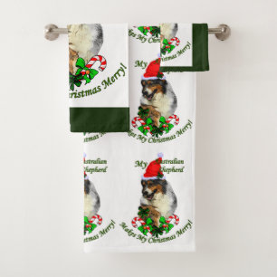 Australan Shepherd Christmas Bath Towel Set