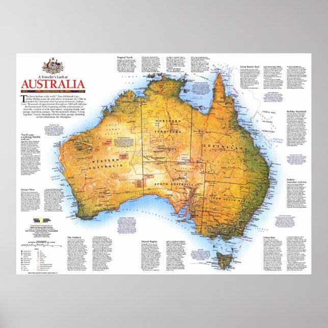 " Australia: 1988 Travel and History map ... Poster (Front)