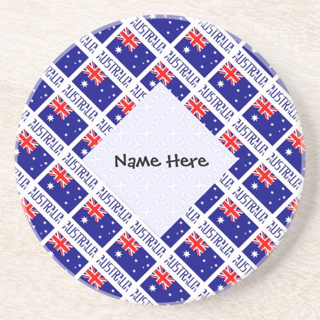 Australia and Australian Flag Tiled with Your Name Coaster (Front)