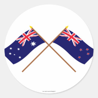 Australia and New Zealand Crossed Flags Classic Round Sticker
