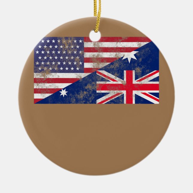 Australia and United States Flag Friendship Ceramic Tree Decoration (Front)