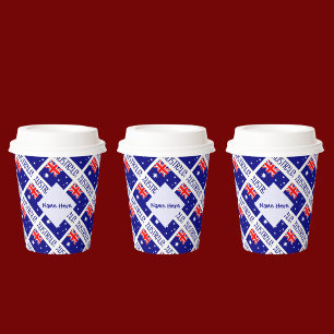 Australia Australian Flag Tiled Blue Personalised  Paper Cups