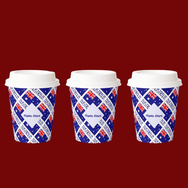 Australia Australian Flag Tiled Blue Personalised  Paper Cups (Creator Uploaded)