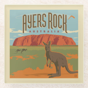 Australia Ayers Rock Kangaroos Glass Coaster