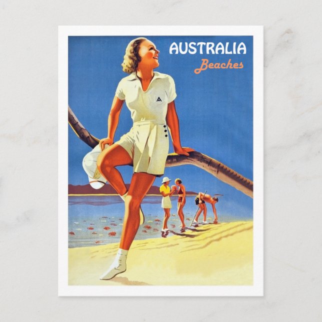 Australia beaches, youth on the coast, vintage postcard (Front)