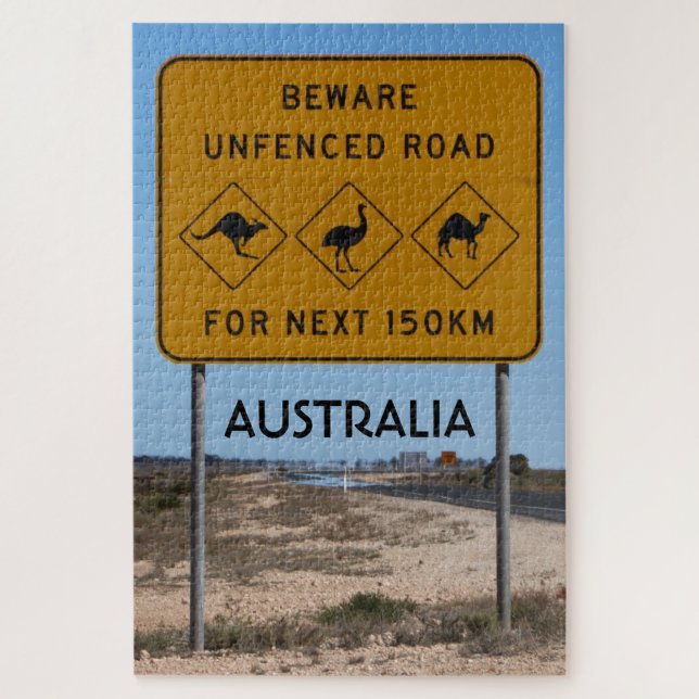 Australia: Beware unfenced road sign Jigsaw Puzzle (Vertical)