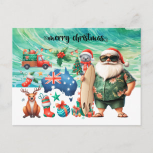 Australia Christmas Greeting with Summer Santa Holiday Postcard