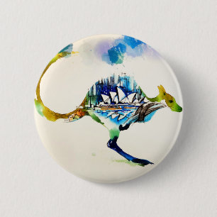 Australia City Skyline Travel Love Watercolor 6 Cm Round Badge