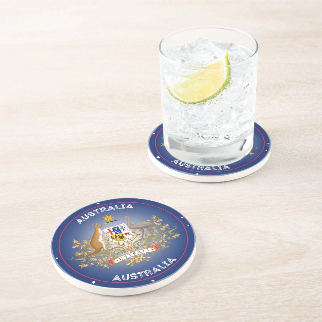 Australia Coat of Arms Circle Shape Coaster (Side)