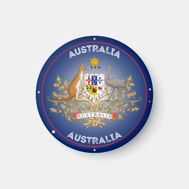 Australia Coat of Arms Circle Shape Magnet (Front)