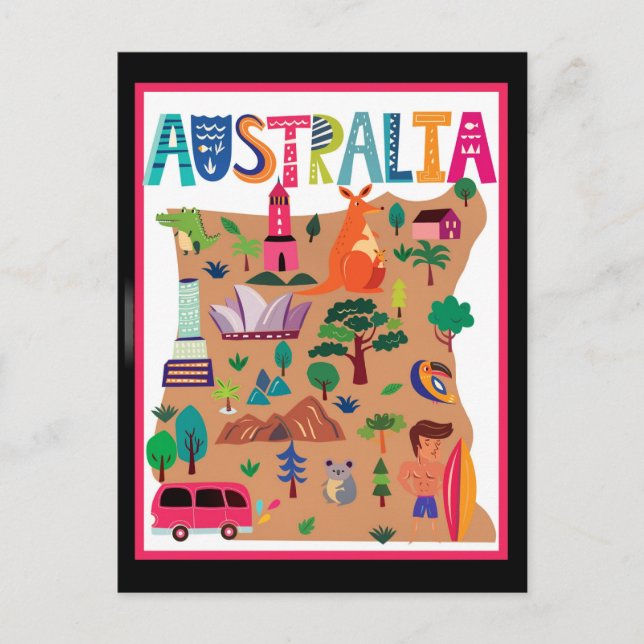 Australia colourful travel poster postcard (Front)