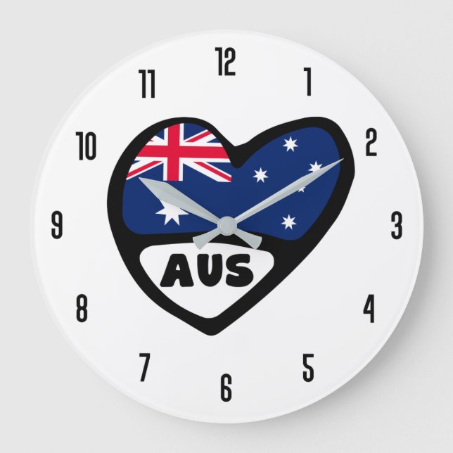 Australia Country Code AUS Flag Heart Large Clock (Front)