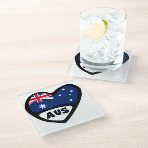 Australia Country Code Flag Heart AUS Glass Coaster