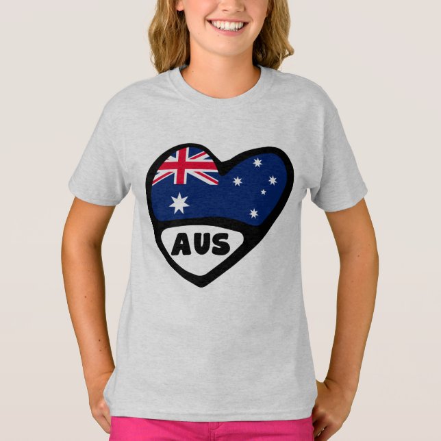 Australia Country Code Flag Heart AUS T-Shirt (Front)