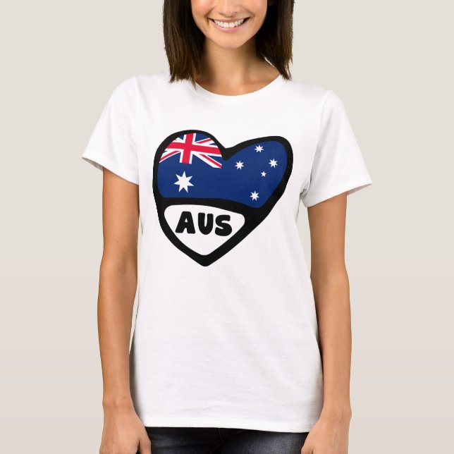 Australia Country Code Flag Heart AUS T-Shirt (Front)