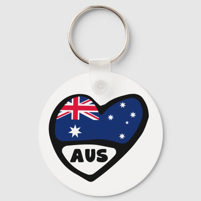 Australia Country Code Flag Heart Keyring AUS (Front)