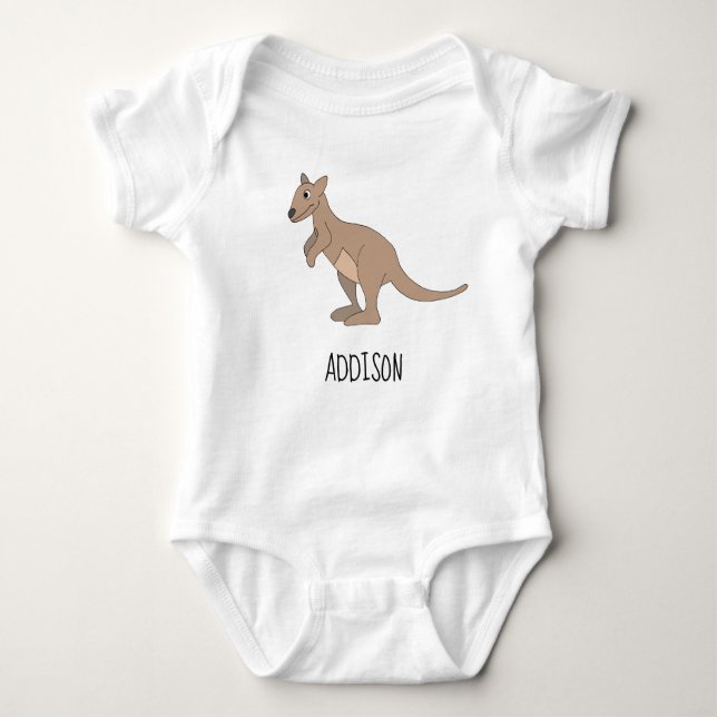 Australia Cute Kangaroo Doodle and Name Baby Bodysuit (Front)