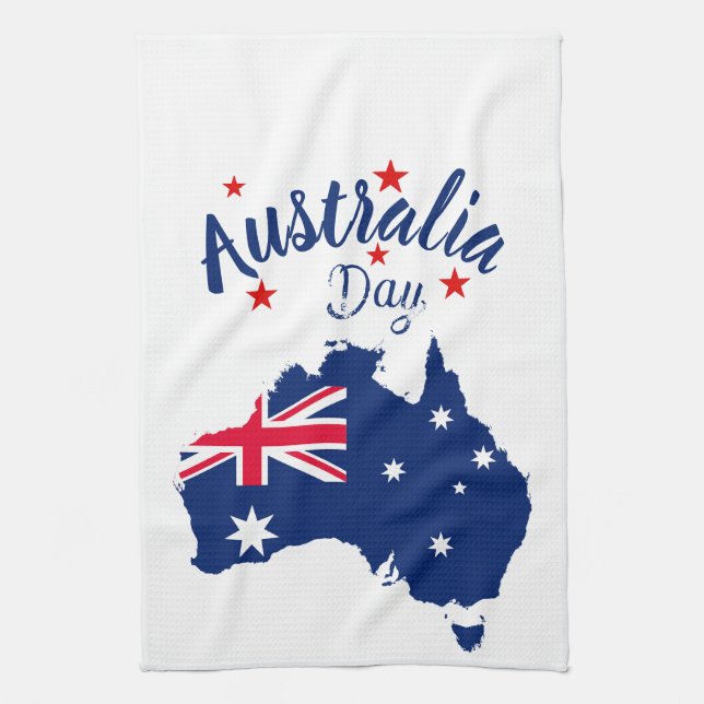 Australia Day Red Blue and White Tea Towel (Vertical)